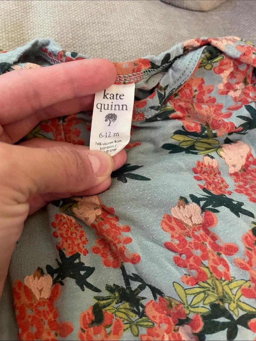 kate quinn Set of Olive Green Floral and Blue and Coral Floral Onesies